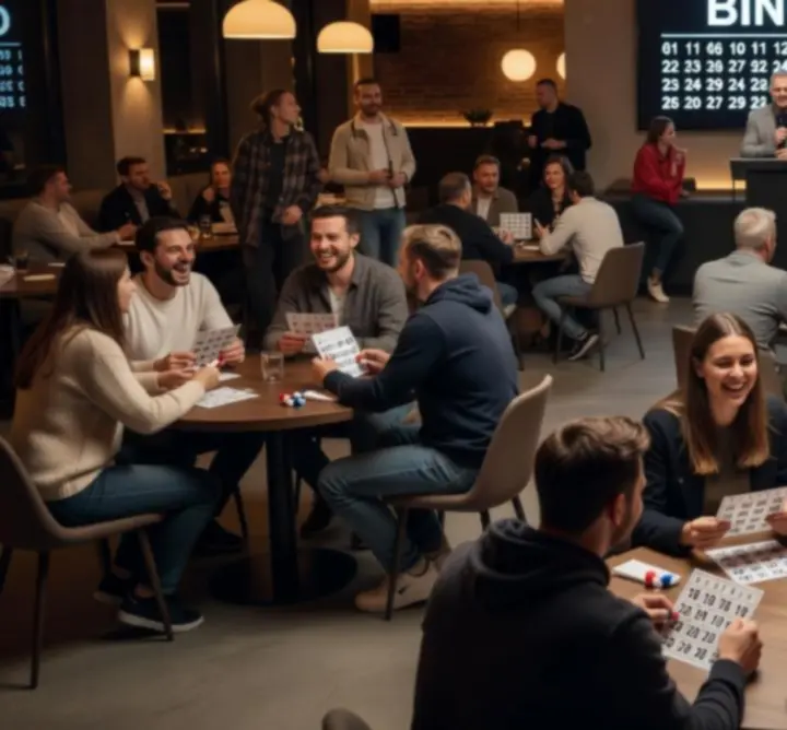 Uśmiechnięci klubowicze KLUB CIRCLE ZONE podczas wieczoru bingo i gier towarzyskich